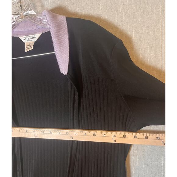 Exclusively Misook Size XL Open Front Cardigan Sweater Ribbed Knit Black Purple - Picture 4 of 7
